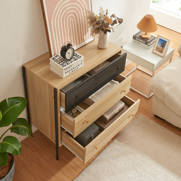 Cassettiera Tysnes con 3 cassetti 80x80x40 cm Quercia/Nero [en.casa]