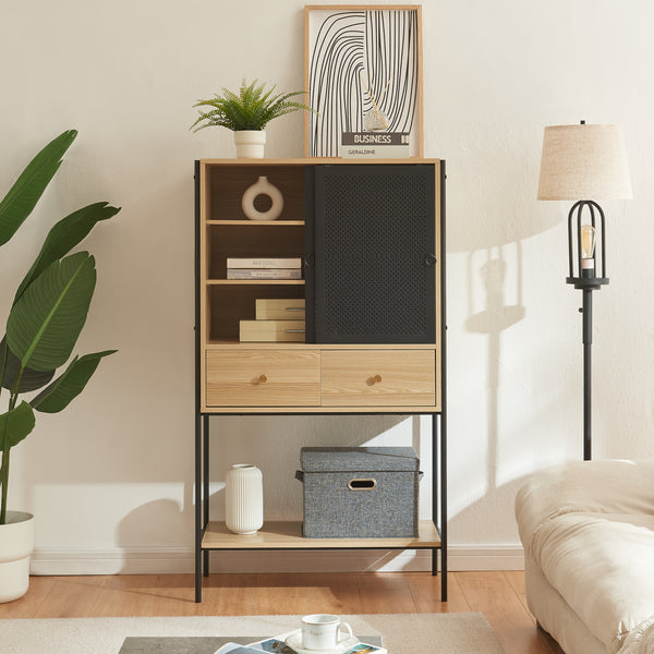 Mobiletto Tysnes 140x80x40 cm Nero/Quercia [en.casa]