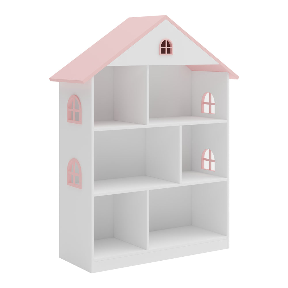 Libreria per bambini Vipsali 107x83x30 cm Bianco/Rosa [en.casa]