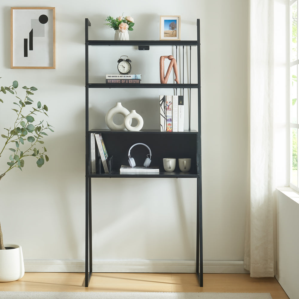 Scrivania Storfjord con scaffale a scala 184x80x40cm nero [en.casa] - premiumXL