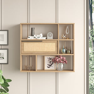 Scaffale da Parete Kvænangen 90 x 22 x 81 cm Effetto Rovere / Rattan [en.casa] 
