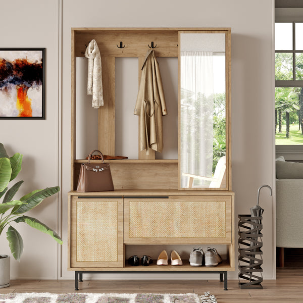 Guardaroba compatto Kvænangen 78x112x36 cm Quercia/effetto rattan [en.casa]