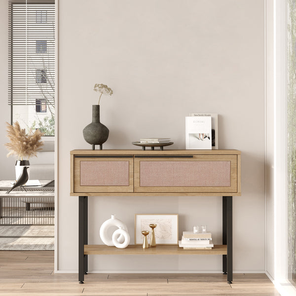 Consolle Kvænangen 100x30x76 cm Quercia/effetto rattan [en.casa]