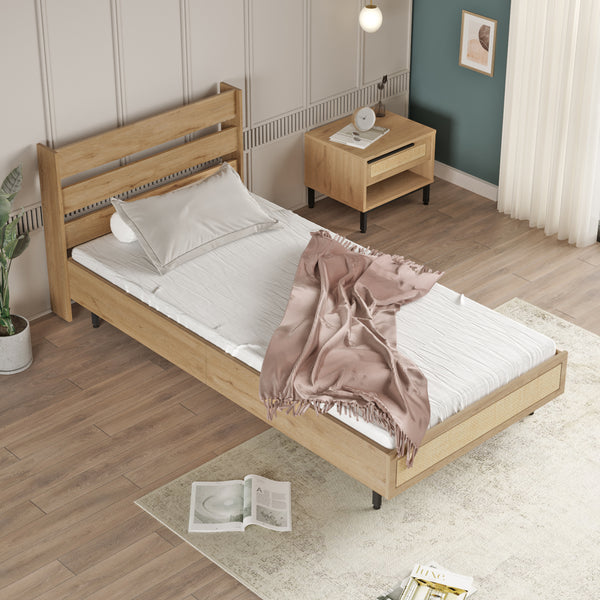 Letto singolo Kvænangen 100x200 cm effetto quercia/rattan [en.casa]