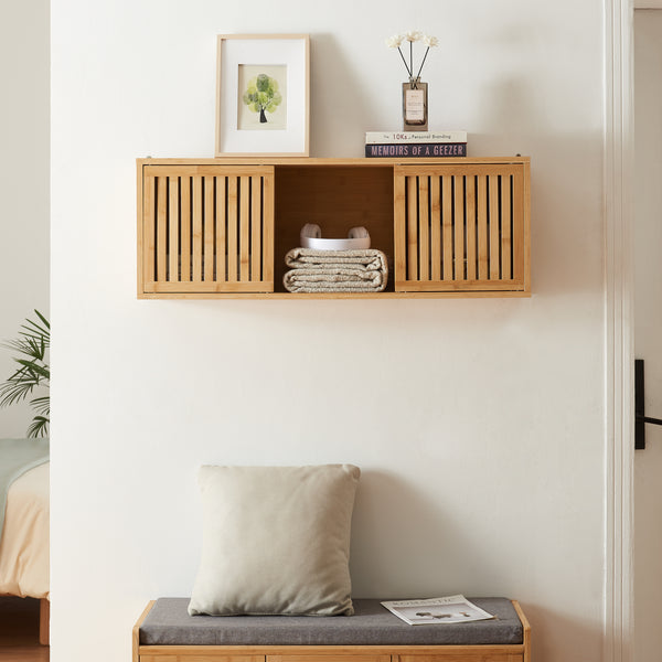 Mensola da parete Ypäjä 93x20x33 cm Bambù [en.casa]