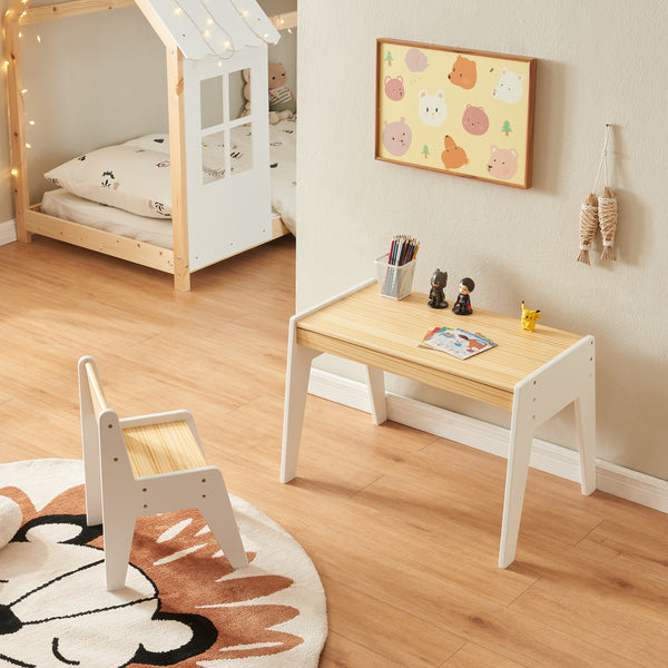 Scrivania per bambini con sedia Skinnskatteberg legno/bianco [en.casa]