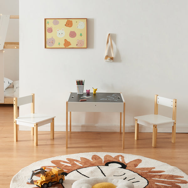 Set Mobili Smedjebacken per Cameretta Tavolo con Lavagne Rimovibili e 2 Sedie - Bianco / Naturale [en.casa]


