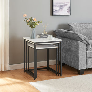 Tavolino da salotto Trollhättan 3 pz. effetto marmo, bianco [en.casa]