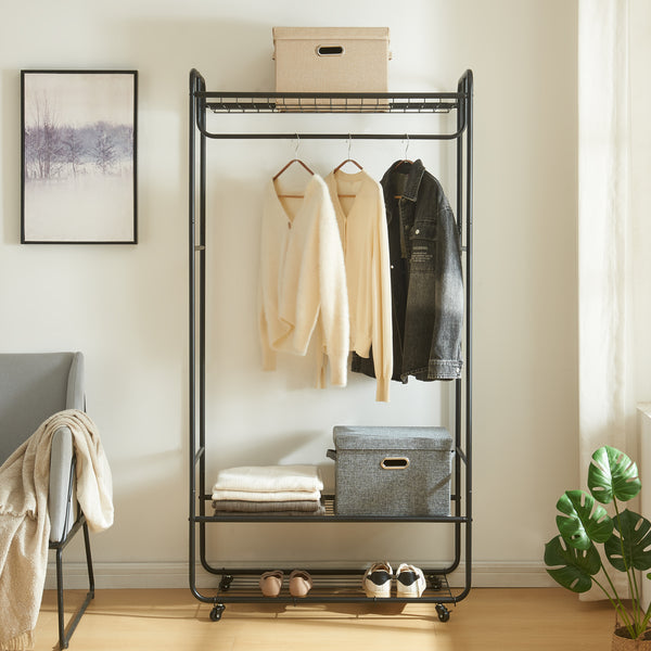 Appendiabiti su ruote Vestvågøy 176x90x40 cm Nero [en.casa]