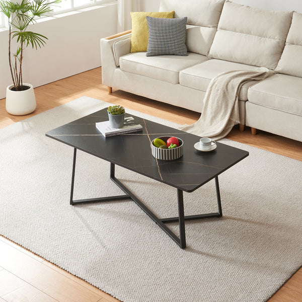 Tavolino da salotto Riskiften 120x60x48 cm effetto marmo, nero [en.casa]