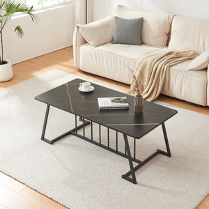 Tavolino Nospoo 120x60x46 cm effetto marmo, nero [en.casa]