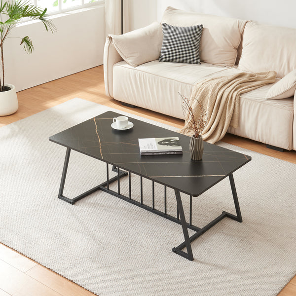 Tavolino Nospoo 120x60x46 cm effetto marmo, nero [en.casa]