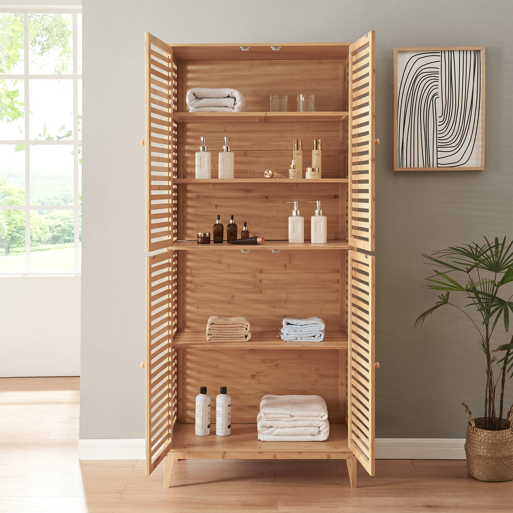 Badezimmerschrank Raurgela 180x80x40 cm Bambus [en.casa] - premiumXL