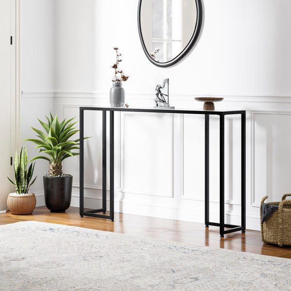 Consolle Ouby con piano in vetro 120x25x73 cm Nero [en.casa]