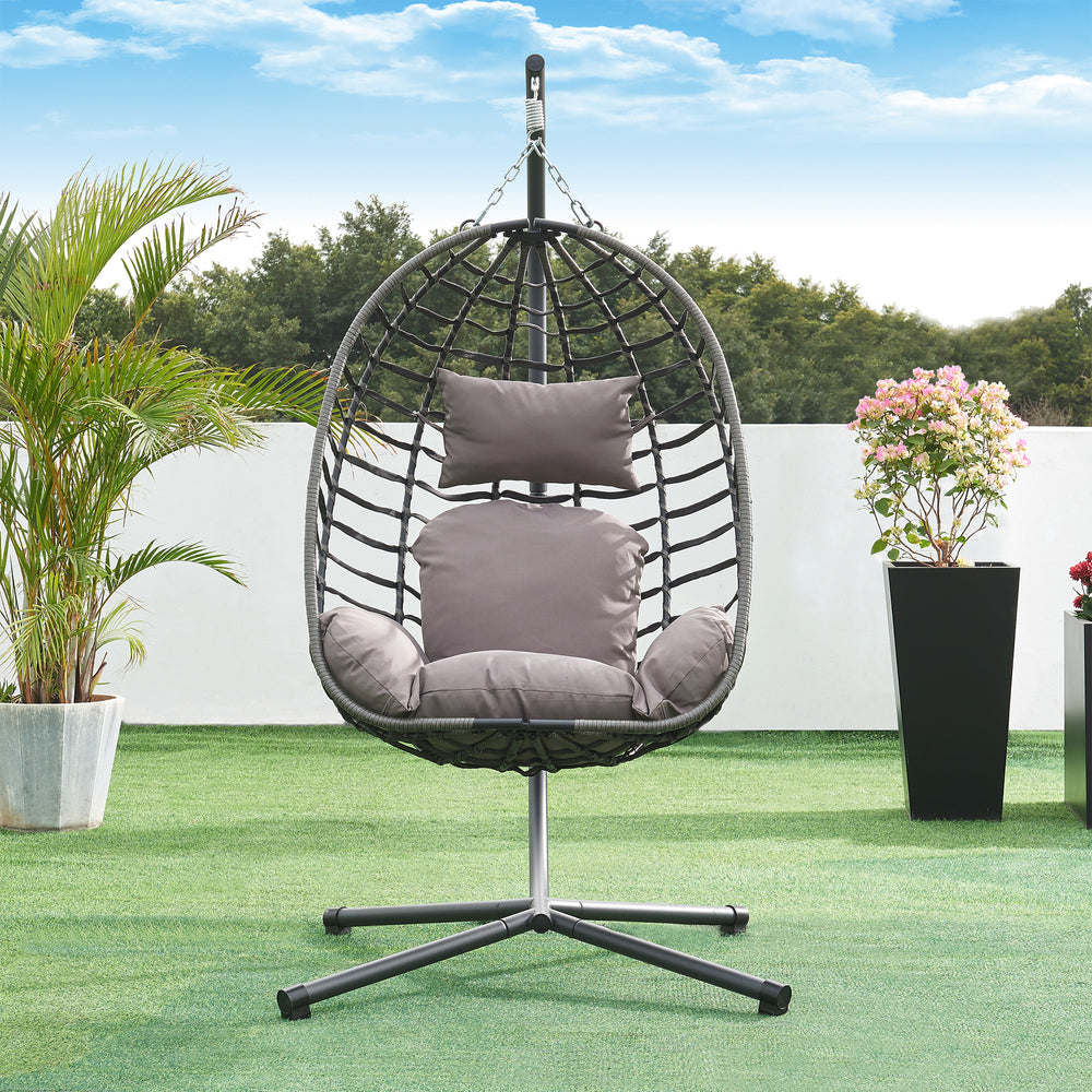 Hängesessel Kandsvas mit Gestell 198x110x95 cm Grau [en.casa] - premiumXL