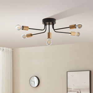 Plafoniera Benfleet 5 x E27 Nero/Ottone [lux.pro]