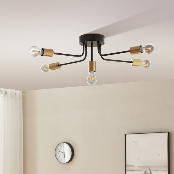 Plafoniera Benfleet 5 x E27 Nero/Ottone [lux.pro]