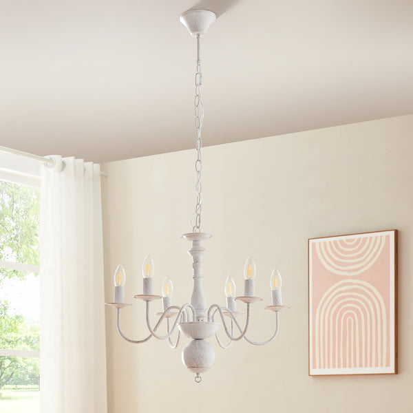 Lampadario Berkeley con 6 Bracci Curvi E14 Bianco Vintage lux.pro 