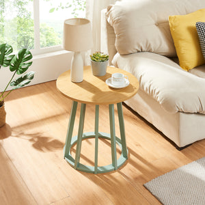 Tavolino laterale Lensuu 48xØ48 cm Verde pastello/Quercia [en.casa]