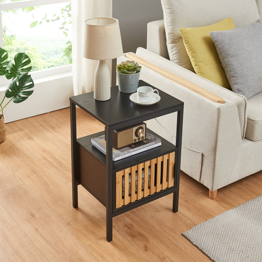 Nachttisch Luniehti 58x40x33 cm Schwarz/Natur [en.casa] - premiumXL