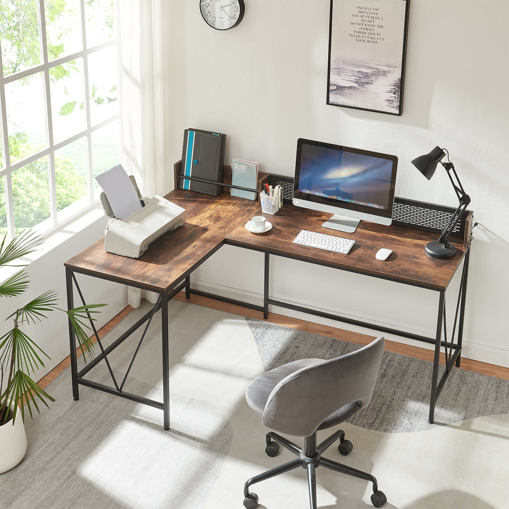 Scrivania Frelvepirg con pannello posteriore a L 165x110x75 cm effetto noce [en.casa] - premiumXL