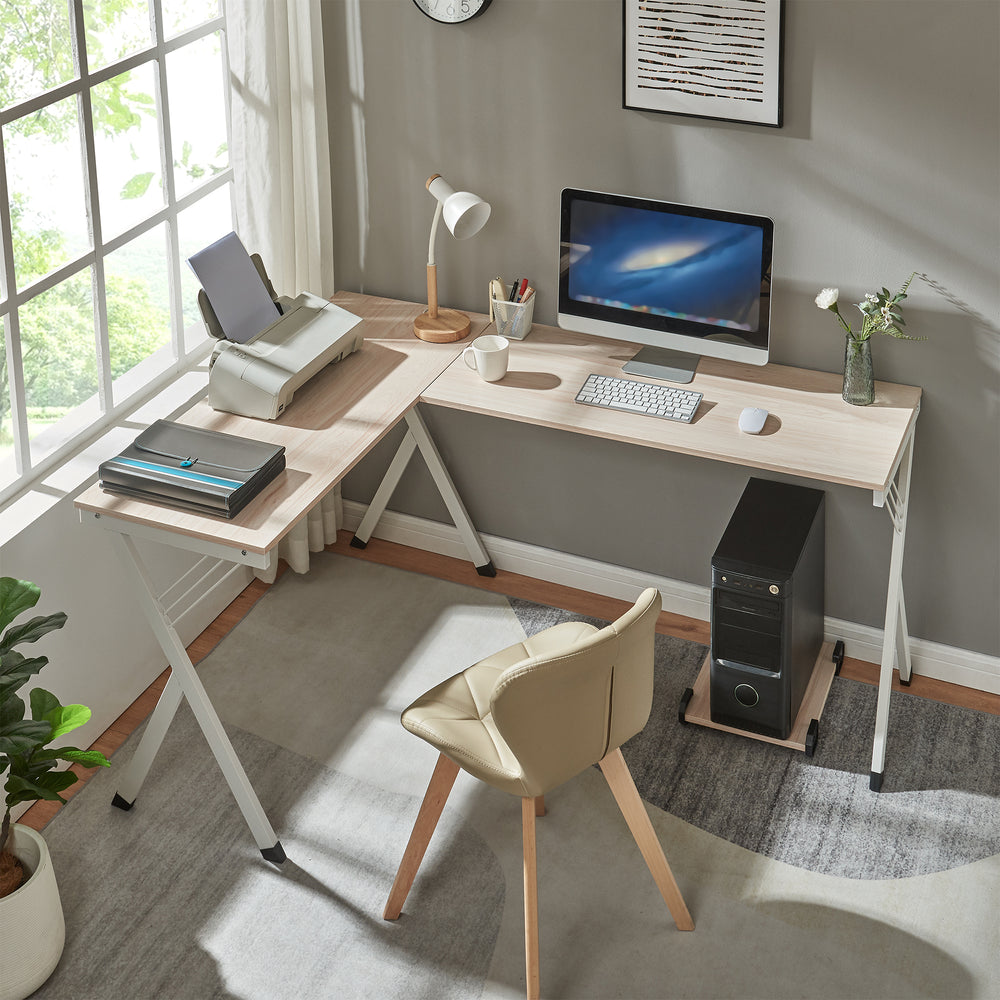 Scrivania Tarielarg con supporto PC - a forma di L 158x120x75 cm effetto rovere [en.casa] - premiumXL