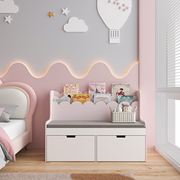 Panca per bambini con scaffale Vestnes 100x45x70 cm Cotton Candy/Bianco [en.casa]