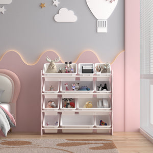 Libreria per bambini Vestnes con 12 scatole portaoggetti 78x86x27 cm Cotton Candy/Bianco [en.casa]
