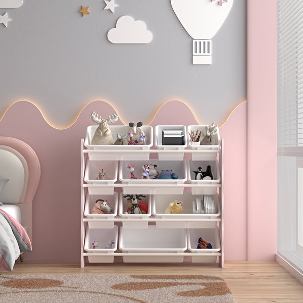 Libreria per bambini Vestnes con 12 scatole portaoggetti 78x86x27 cm Cotton Candy/Bianco [en.casa]