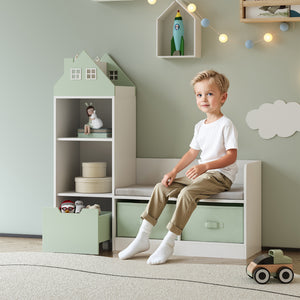 Panca per bambini con scaffale Vipsali 100x99x30 cm Verde menta/Bianco [en.casa]