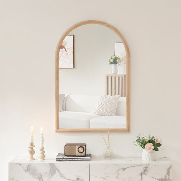 Specchio da Parete Podena con Cornice Arcuato 90x60 cm Legno Naturale [en.casa] 