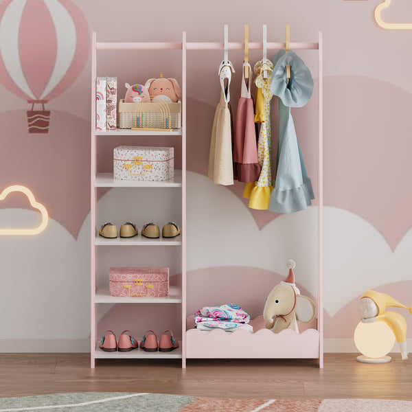 Guardaroba per bambini Vestnes 114x77x30 cm Cotton Candy/Bianco [en.casa]