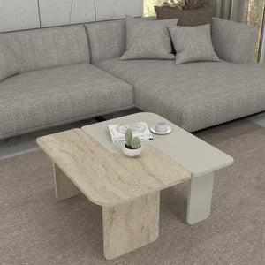 Tavolino da salotto Boneksbelt 2 pz. colori arenaria e travertino [en.casa]