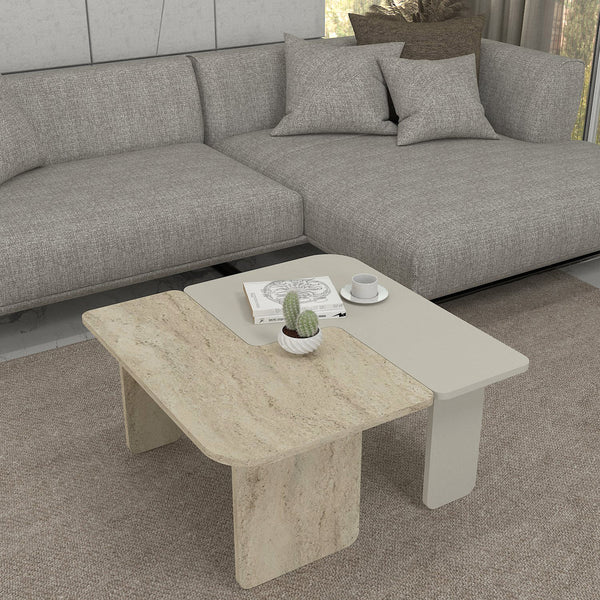 Tavolino da salotto Boneksbelt 2 pz. colori arenaria e travertino [en.casa]