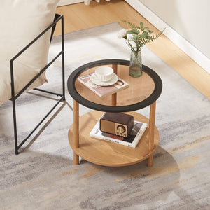 Tavolino Latama con piano in vetro Ø51x45 cm Naturale/Nero/Vetro bronzato [en.casa]