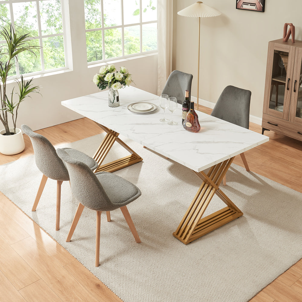 Tavolo da Pranzo Hujaari con Gambe a X in Metallo 180x80x75 cm Effetto Marmo Bianco [en.casa]