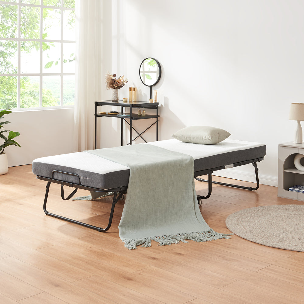 Letto pieghevole in metallo Borjavle con materasso 200x90cm nero [en.casa] - premiumXL