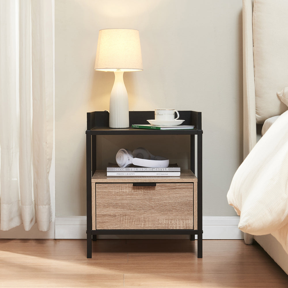 Nachttisch Belana 51x40x35 cm Schwarz/Eicheoptik [en.casa] - premiumXL