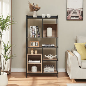 Libreria Belana Scaffale da Terra con Scomparti Aperti 137 x 70 x 33 cm - Nero/Effetto Rovere [en.casa]

