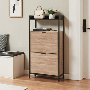 Scarpiera Belana con 2 ante 116x60x24 cm Nero/effetto quercia [en.casa]