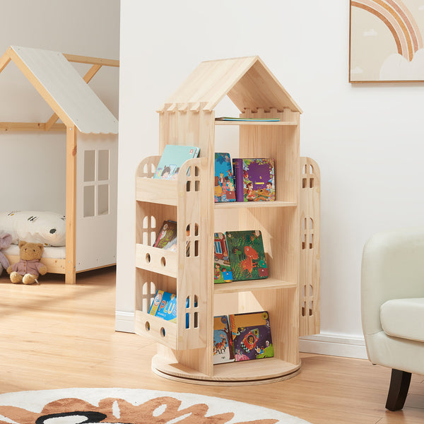 Libreria girevole per bambini Sanköre 122x64x43 cm Legno di pino naturale [en.casa]