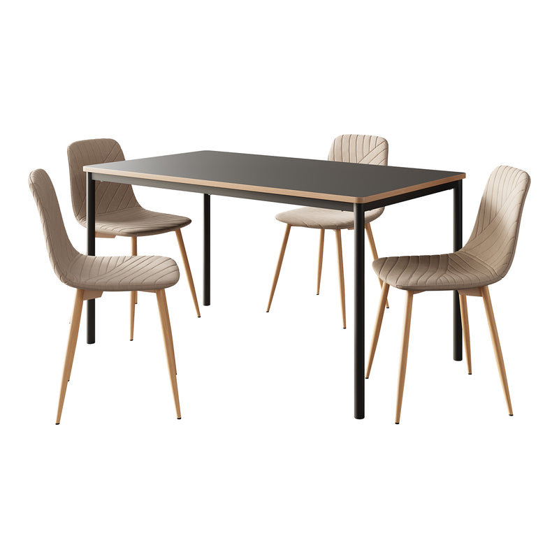 Schizzo in scala Set da Pranzo Lindesberg Tavolo 140x80 cm Grigio e 4 Sedie Tessuto Marrone Chiaro [en.casa]