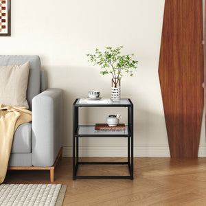 Tavolino Tronevn con piano in vetro 50x40x40 cm Nero [en.casa]