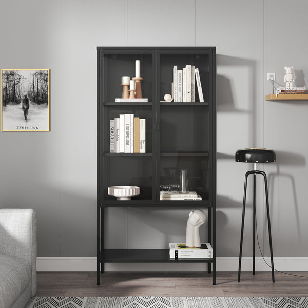 Vetrina Borshavisa in acciaio, 2 ante, 160x80x35 cm, nero [en.casa]