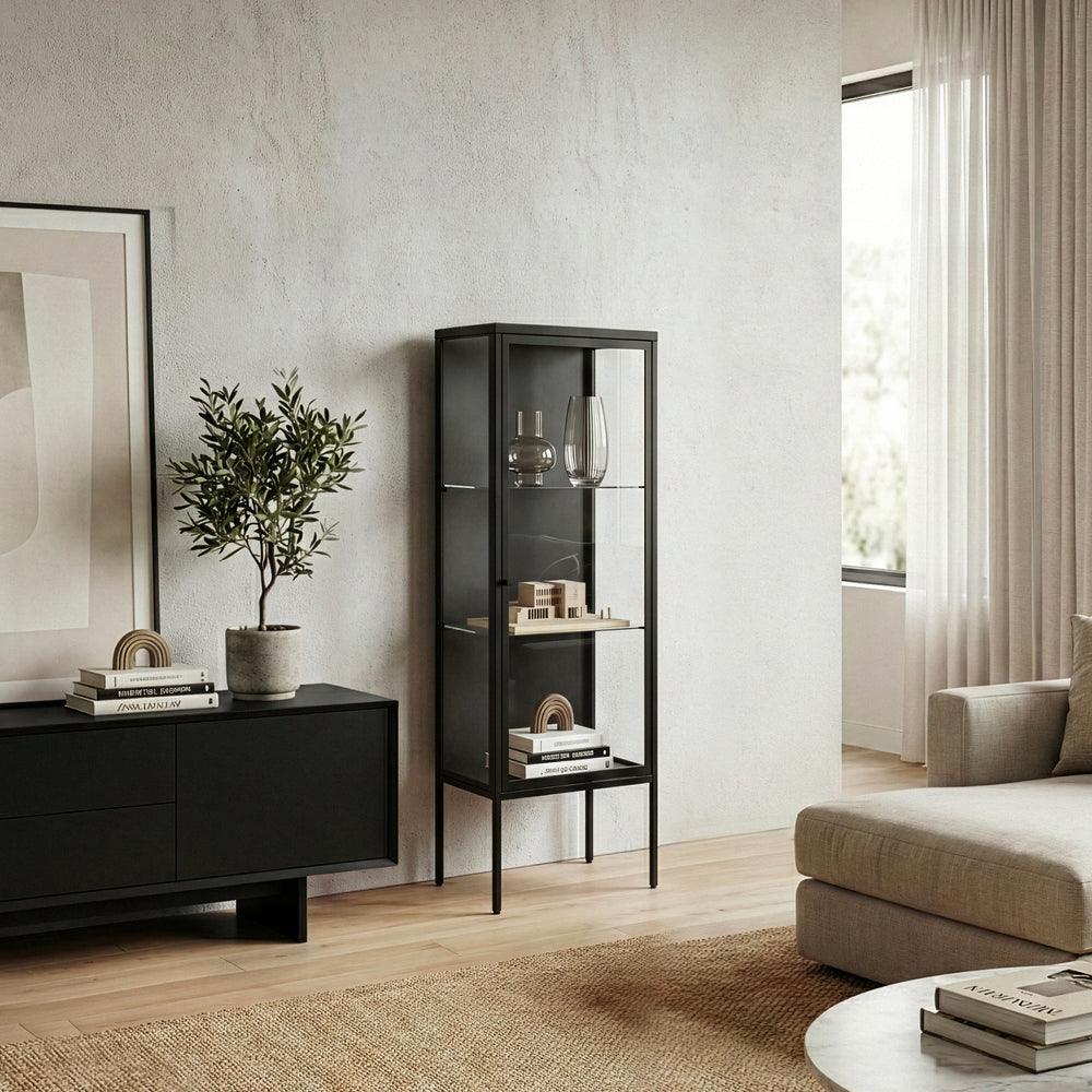 Vitrinenschrank Borshavisa 116x34x30 cm Stahl Schwarz [en.casa]