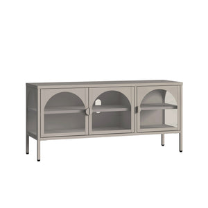 Vetrina Bassa Klippestad a 3 Ante in Vetro Credenza con 4 Scomparti 118 x 35 x 55 cm - Grigio Caldo [en.casa]

