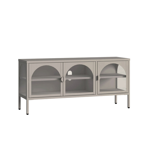 Vetrina Bassa Klippestad a 3 Ante in Vetro Credenza con 4 Scomparti 118 x 35 x 55 cm - Grigio Caldo [en.casa]

