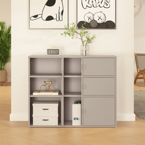 Mobile Contenitore da Ufficio Kliri in Acciaio con 6 Vani Aperti e 3 Ante 100 x 32 x 81 cm - Color Cammello [en.casa]