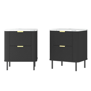 Set di 2 Comodini Olvehok con 2 Cassetti 55 x 52 x 38 cm - Nero / Effetto Marmo Bianco [en.casa] 