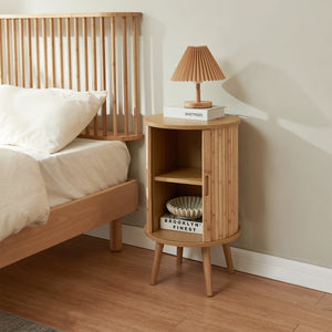 Comodino Nordkapp a 2 Ante Scorrevoli in Bambù Tavolino Rotondo 65xØ40 cm - Naturale [en.casa]